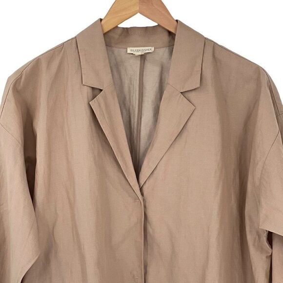 Eileen Fisher Bramble Boxy Crinkle Organic Cotton Steel Blazer Jacket Large Tan - Picture 8 of 15
